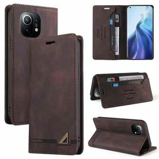For Xiaomi Mi 11 Skin Feel Anti-theft Brush Horizontal Flip Leather Case with Holder & Card Slots & Wallet(Brown)
