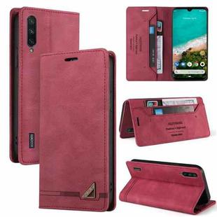 For Xiaomi Mi A3 Skin Feel Anti-theft Brush Horizontal Flip Leather Case with Holder & Card Slots & Wallet(Wine Red)