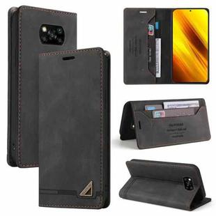 For Xiaomi Poco X3 NFC Skin Feel Anti-theft Brush Horizontal Flip Leather Case with Holder & Card Slots & Wallet(Black)