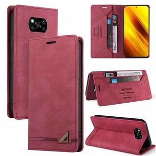 For Xiaomi Poco X3 NFC Skin Feel Anti-theft Brush Horizontal Flip Leather Case with Holder & Card Slots & Wallet(Wine Red)