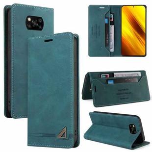 For Xiaomi Poco X3 NFC Skin Feel Anti-theft Brush Horizontal Flip Leather Case with Holder & Card Slots & Wallet(Blue)