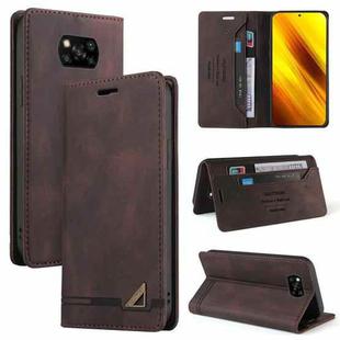For Xiaomi Poco X3 NFC Skin Feel Anti-theft Brush Horizontal Flip Leather Case with Holder & Card Slots & Wallet(Brown)