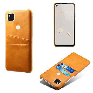For Google Pixel 4a Calf Texture PC + PU Leather Back Cover Shockproof Case with Dual Card Slots(Orange)