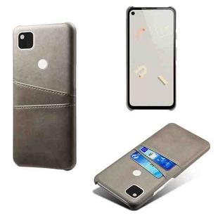 For Google Pixel 4a Calf Texture PC + PU Leather Back Cover Shockproof Case with Dual Card Slots(Grey)