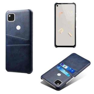 For Google Pixel 4a Calf Texture PC + PU Leather Back Cover Shockproof Case with Dual Card Slots(Blue)