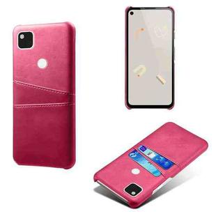 For Google Pixel 4a Calf Texture PC + PU Leather Back Cover Shockproof Case with Dual Card Slots(Rose Red)