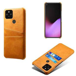 For Google Pixel 5 Calf Texture PC + PU Leather Back Cover Shockproof Case with Dual Card Slots(Orange)