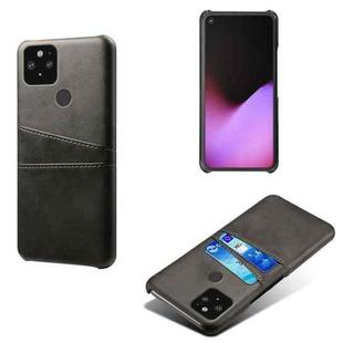 For Google Pixel 5 Calf Texture PC + PU Leather Back Cover Shockproof Case with Dual Card Slots(Black)