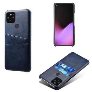 For Google Pixel 5 Calf Texture PC + PU Leather Back Cover Shockproof Case with Dual Card Slots(Blue)
