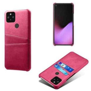 For Google Pixel 5 Calf Texture PC + PU Leather Back Cover Shockproof Case with Dual Card Slots(Rose Red)