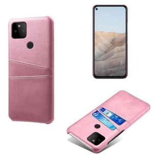 For Google Pixel 5a Calf Texture PC + PU Leather Back Cover Shockproof Case with Dual Card Slots(Pink)