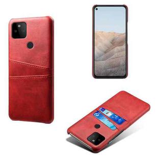 For Google Pixel 5a Calf Texture PC + PU Leather Back Cover Shockproof Case with Dual Card Slots(Red)