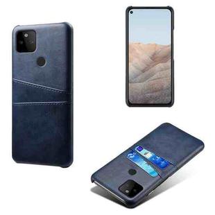 For Google Pixel 5a Calf Texture PC + PU Leather Back Cover Shockproof Case with Dual Card Slots(Blue)