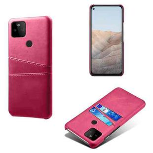 For Google Pixel 5a Calf Texture PC + PU Leather Back Cover Shockproof Case with Dual Card Slots(Rose Red)