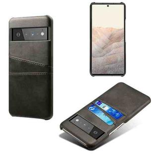 For Google Pixel 6 Pro Calf Texture PC + PU Leather Back Cover Shockproof Case with Dual Card Slots(Black)