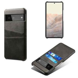 For Google Pixel 6 Calf Texture PC + PU Leather Back Cover Shockproof Case with Dual Card Slots(Black)