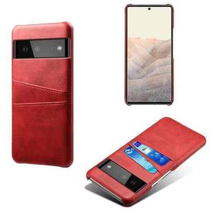 For Google Pixel 6 Calf Texture PC + PU Leather Back Cover Shockproof Case with Dual Card Slots(Red)