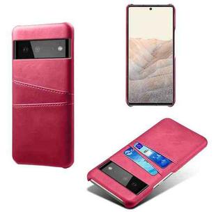 For Google Pixel 6 Calf Texture PC + PU Leather Back Cover Shockproof Case with Dual Card Slots(Rose Red)