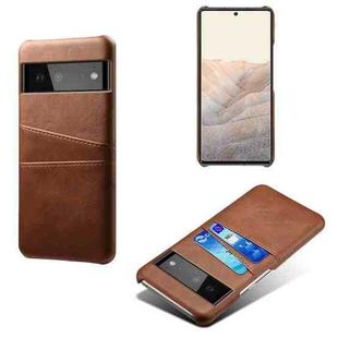 For Google Pixel 6 Calf Texture PC + PU Leather Back Cover Shockproof Case with Dual Card Slots(Brown)