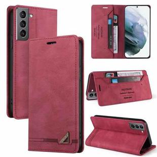 For Samsung Galaxy S21 5G Skin Feel Anti-theft Brush Horizontal Flip Leather Case with Holder & Card Slots & Wallet(Wine Red)
