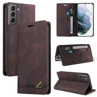 For Samsung Galaxy S21 5G Skin Feel Anti-theft Brush Horizontal Flip Leather Case with Holder & Card Slots & Wallet(Brown)