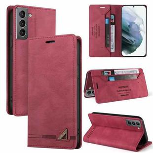 For Samsung Galaxy S21+ 5G Skin Feel Anti-theft Brush Horizontal Flip Leather Case with Holder & Card Slots & Wallet(Wine Red)