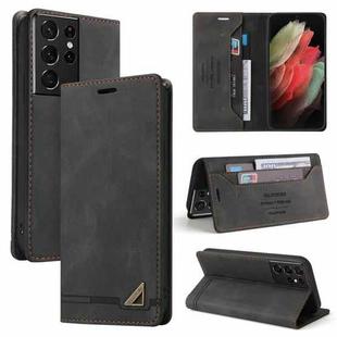 For Samsung Galaxy S21 Ultra 5G Skin Feel Anti-theft Brush Horizontal Flip Leather Case with Holder & Card Slots & Wallet(Black)