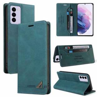For Samsung Galaxy S21 FE 5G Skin Feel Anti-theft Brush Horizontal Flip Leather Case with Holder & Card Slots & Wallet(Blue)