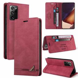 For Samsung Galaxy Note20 Ultra Skin Feel Anti-theft Brush Horizontal Flip Leather Case with Holder & Card Slots & Wallet(Wine Red)