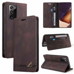 For Samsung Galaxy Note20 Ultra Skin Feel Anti-theft Brush Horizontal Flip Leather Case with Holder & Card Slots & Wallet(Brown)