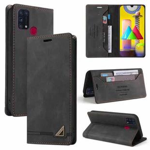 For Samsung Galaxy M31 Skin Feel Anti-theft Brush Horizontal Flip Leather Case with Holder & Card Slots & Wallet(Black)