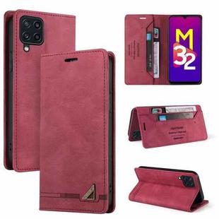 For Samsung Galaxy M32 Skin Feel Anti-theft Brush Horizontal Flip Leather Case with Holder & Card Slots & Wallet(Wine Red)