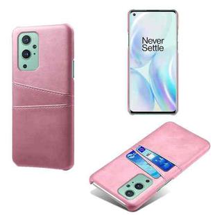 For OnePlus 9 Calf Texture PC + PU Leather Back Cover Shockproof Case with Dual Card Slots(Pink)