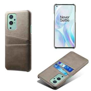For OnePlus 9 Calf Texture PC + PU Leather Back Cover Shockproof Case with Dual Card Slots(Grey)