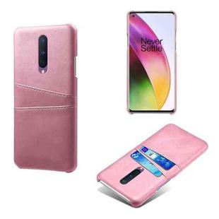 For OnePlus 8 Calf Texture PC + PU Leather Back Cover Shockproof Case with Dual Card Slots(Pink)
