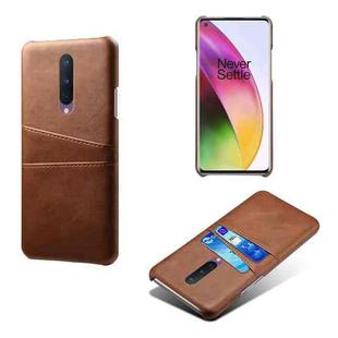 For OnePlus 8 Calf Texture PC + PU Leather Back Cover Shockproof Case with Dual Card Slots(Brown)