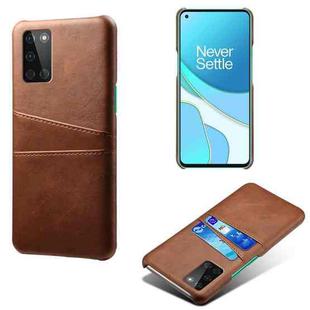 For OnePlus 8T Calf Texture PC + PU Leather Back Cover Shockproof Case with Dual Card Slots(Brown)