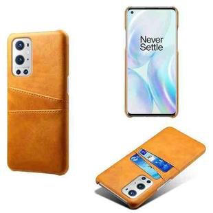 For OnePlus 9 Pro Calf Texture PC + PU Leather Back Cover Shockproof Case with Dual Card Slots(Orange)