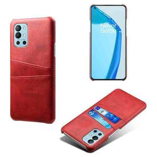 For OnePlus 9R Calf Texture PC + PU Leather Back Cover Shockproof Case with Dual Card Slots(Red)