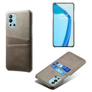 For OnePlus 9R Calf Texture PC + PU Leather Back Cover Shockproof Case with Dual Card Slots(Grey)