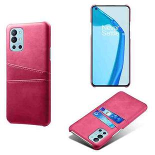 For OnePlus 9R Calf Texture PC + PU Leather Back Cover Shockproof Case with Dual Card Slots(Rose Red)