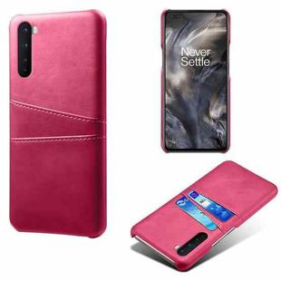 For OnePlus Nord Calf Texture PC + PU Leather Back Cover Shockproof Case with Dual Card Slots(Rose Red)