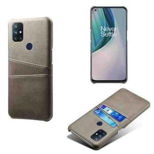 For OnePlus Nord N10 5G Calf Texture PC + PU Leather Back Cover Shockproof Case with Dual Card Slots(Grey)