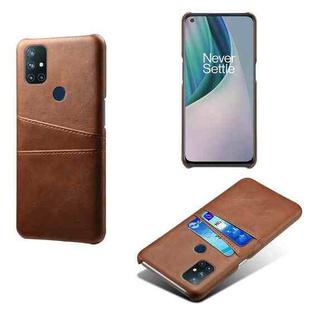 For OnePlus Nord N10 5G Calf Texture PC + PU Leather Back Cover Shockproof Case with Dual Card Slots(Brown)