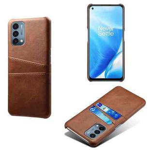 For OnePlus Nord N200 5G Calf Texture PC + PU Leather Back Cover Shockproof Case with Dual Card Slots(Brown)