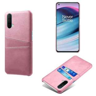For OnePlus Nord CE 5G Calf Texture PC + PU Leather Back Cover Shockproof Case with Dual Card Slots(Pink)