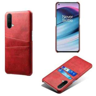 For OnePlus Nord CE 5G Calf Texture PC + PU Leather Back Cover Shockproof Case with Dual Card Slots(Red)