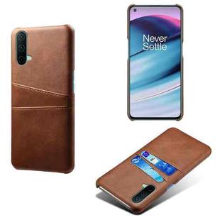 For OnePlus Nord CE 5G Calf Texture PC + PU Leather Back Cover Shockproof Case with Dual Card Slots(Brown)