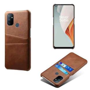 For OnePlus Nord N100 Calf Texture PC + PU Leather Back Cover Shockproof Case with Dual Card Slots(Brown)