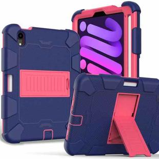 For iPad mini 6 Two-Color Robot Shockproof Silicone + PC Protective Tablet Case with Holder & Pen Slot(Navy Blue + Rose Red)